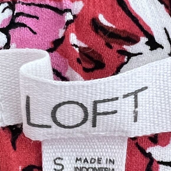 Loft Pants Womens Small Red Pink Fluid Wide Leg Floral Spring Bloom Pockets - Picture 10 of 12